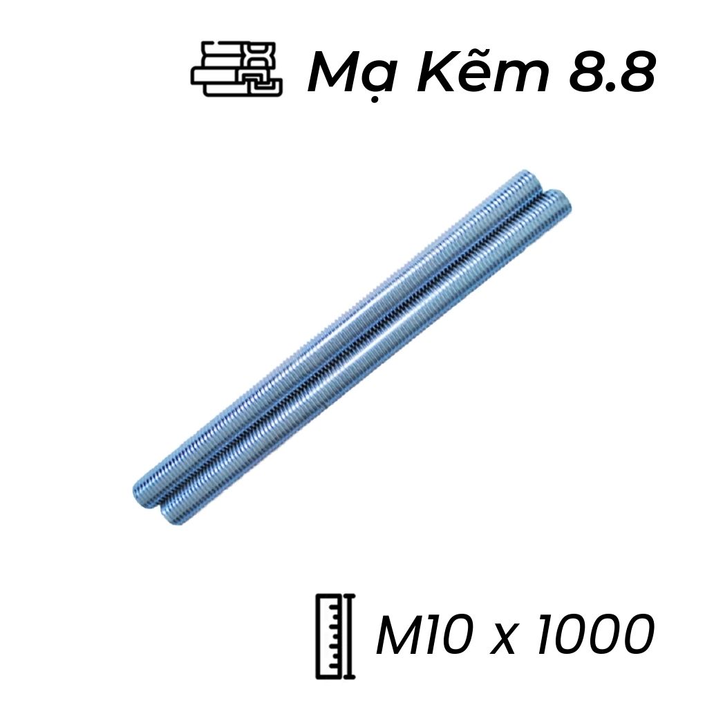 Ty Ren Thép Mạ Kẽm 8.8 M10x1000