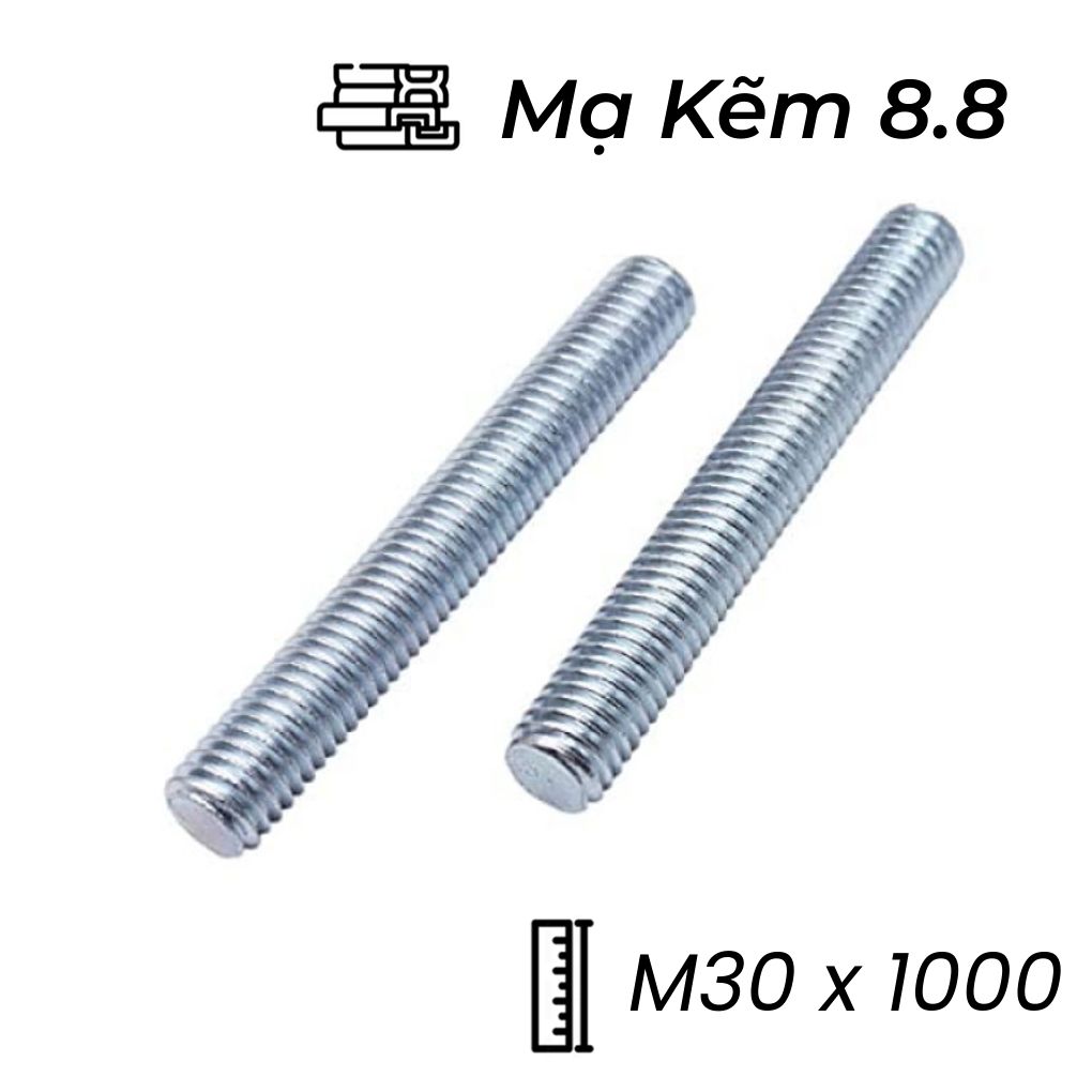 Ty Ren Thép Mạ Kẽm 8.8 M30x1000