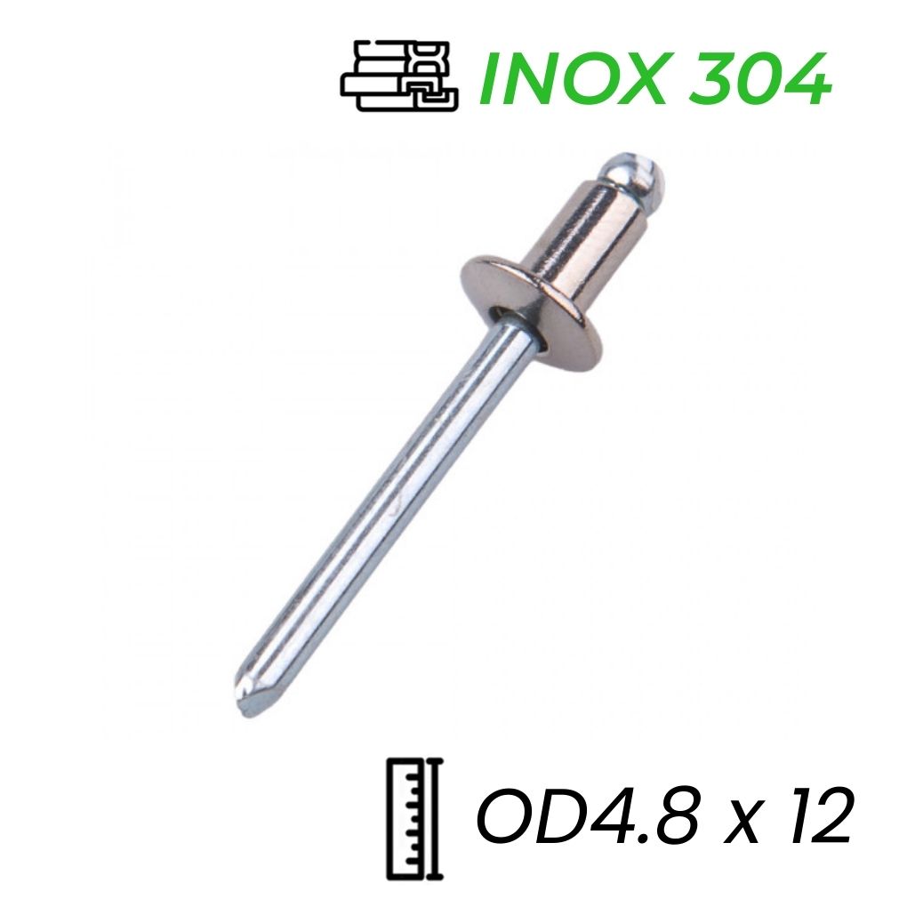 Rivet Inox 304 Chân Thép OD4.8x12mm (500 Cái)