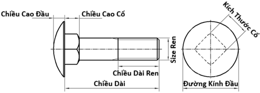 Bulong Cổ Vuông Thép Mạ Kẽm 4.8 DIN603 M10x70 Ren Lửng_drawing