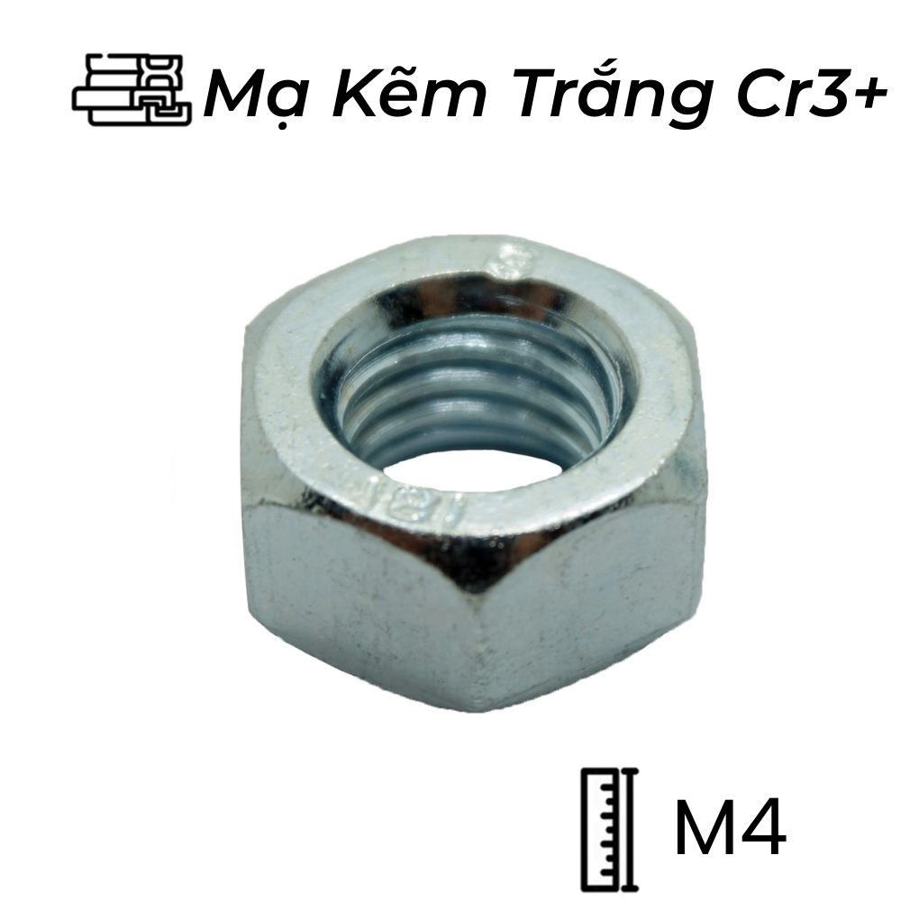 Tán Thép Mạ Kẽm Trắng Cr3+ 8.8 DIN934 M4