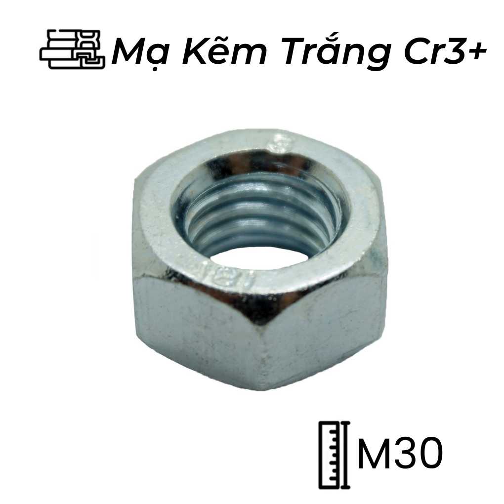 Tán Thép Mạ Kẽm Trắng Cr3+ 8.8 DIN934 M30