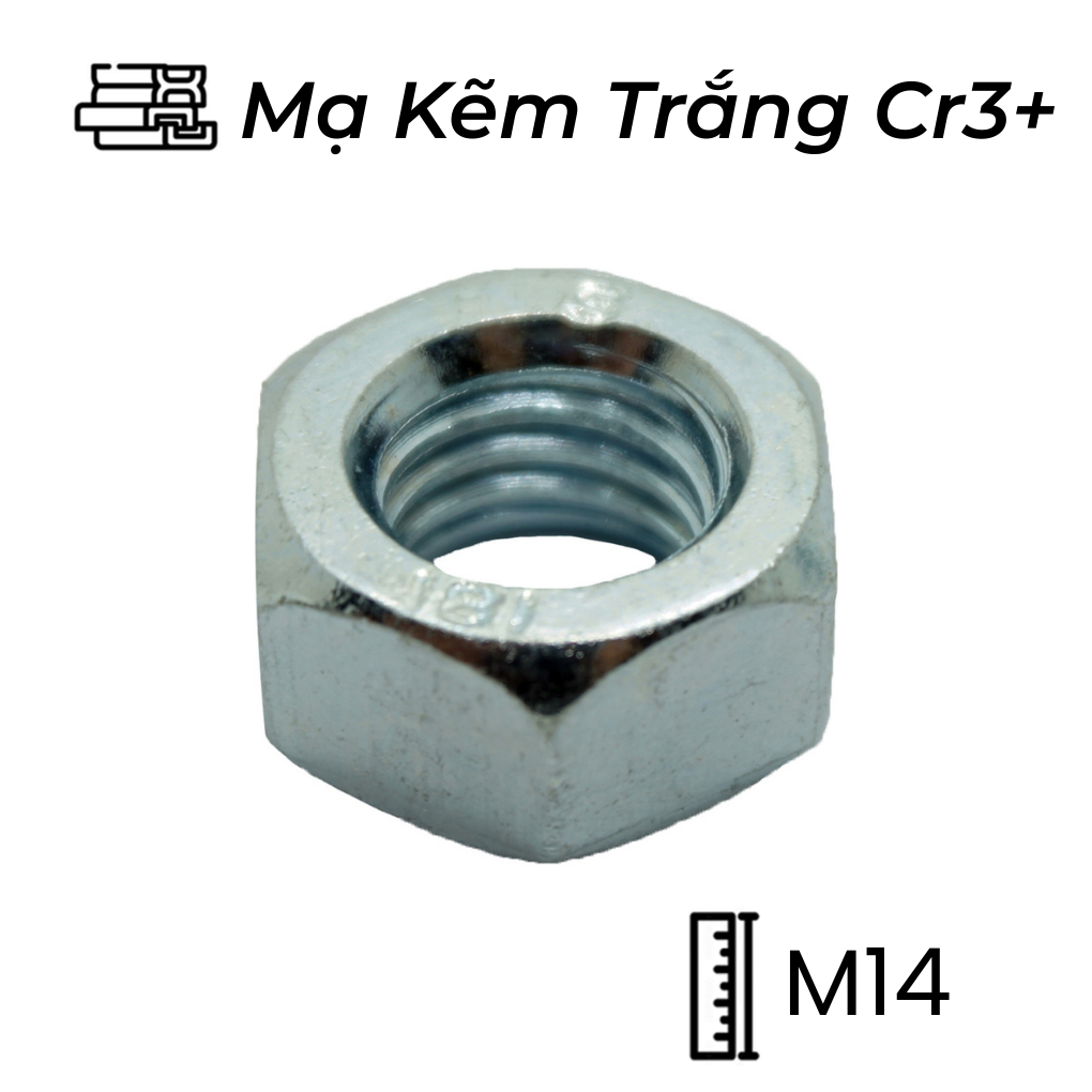 Tán Thép Mạ Kẽm Trắng Cr3+ 8.8 DIN934 M14