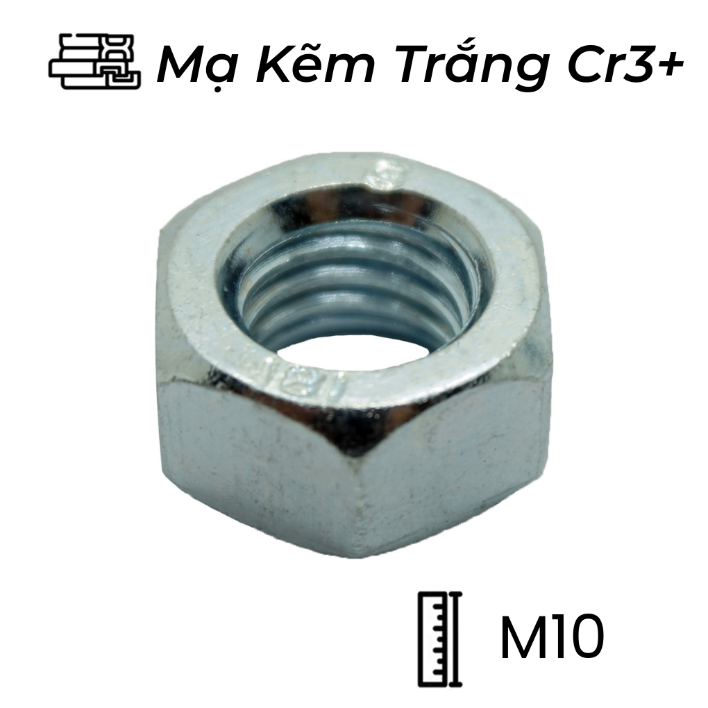Tán Thép Mạ Kẽm Trắng Cr3+ 8.8 DIN934 M10