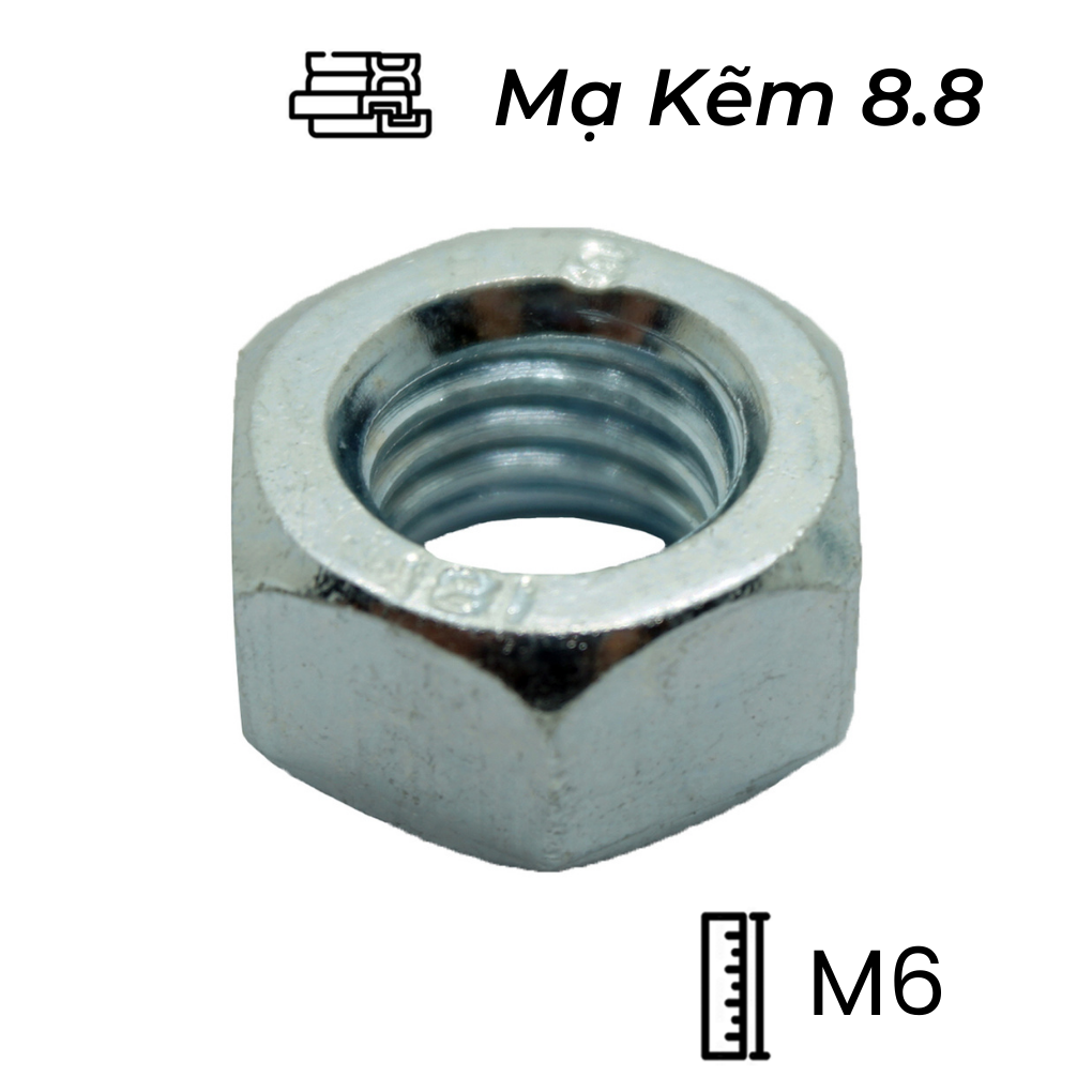 Tán Thép Mạ Kẽm 8.8 DIN934 M6