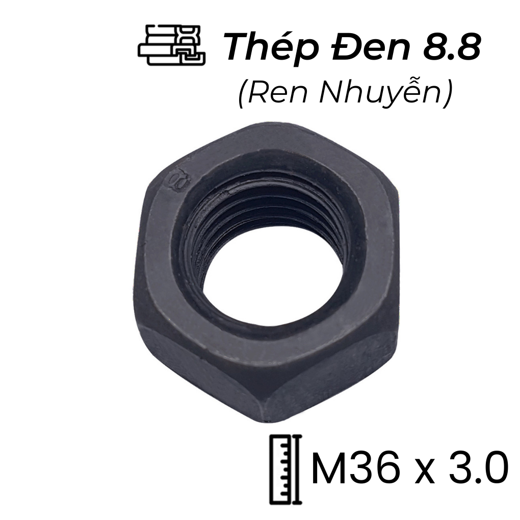 Tán Thép Đen 8.8 DIN934 M36x3.0 Ren Nhuyễn