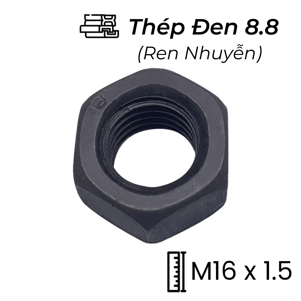 Tán Thép Đen 8.8 DIN934 M16x1.5 Ren Nhuyễn