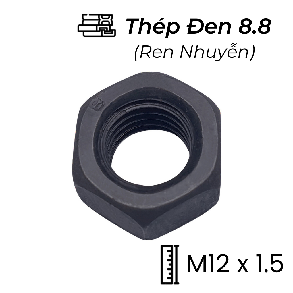Tán Thép Đen 8.8 DIN934 M12x1.5 Ren Nhuyễn