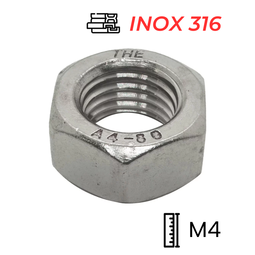 Tán Inox 316 DIN934 M4