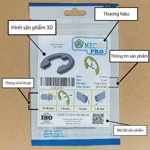 Alternative view of Phe Gài Trục Chữ E Thép DIN6799 D9 (5Cái/Bịch)