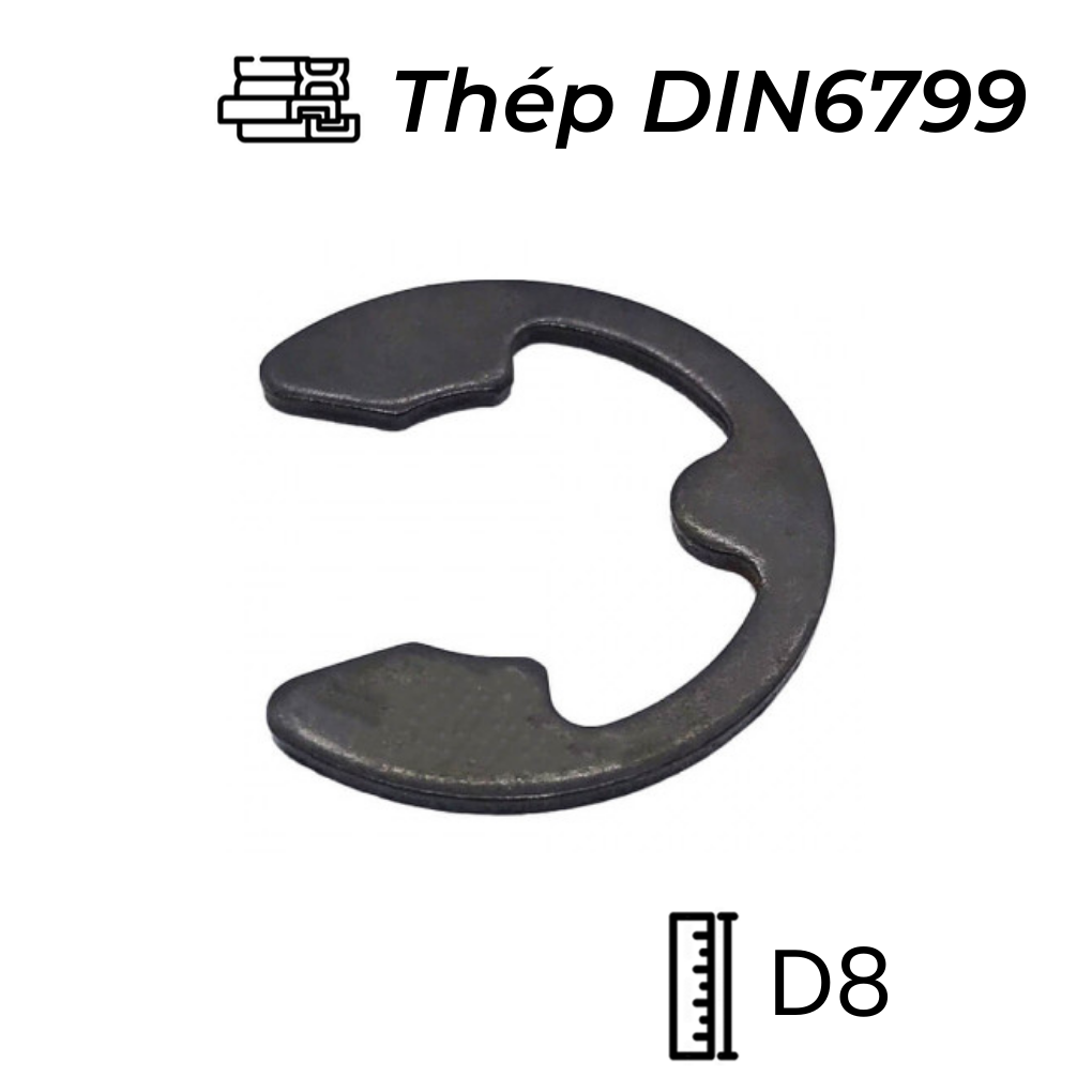 Phe Gài Trục Chữ E Thép DIN6799 D8 (5Cái/Bịch)