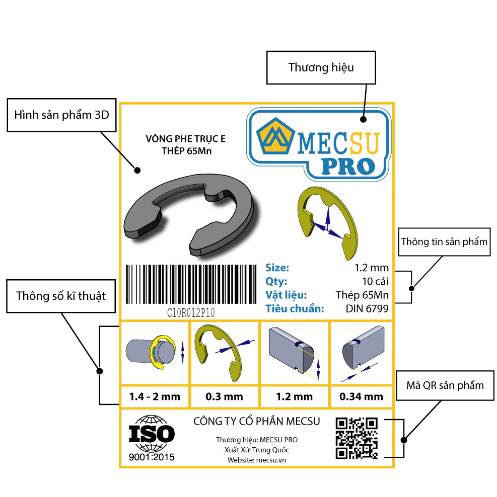Phe Gài Trục Chữ E Thép DIN6799 D7 (10Cái/Bịch) - Ảnh 5