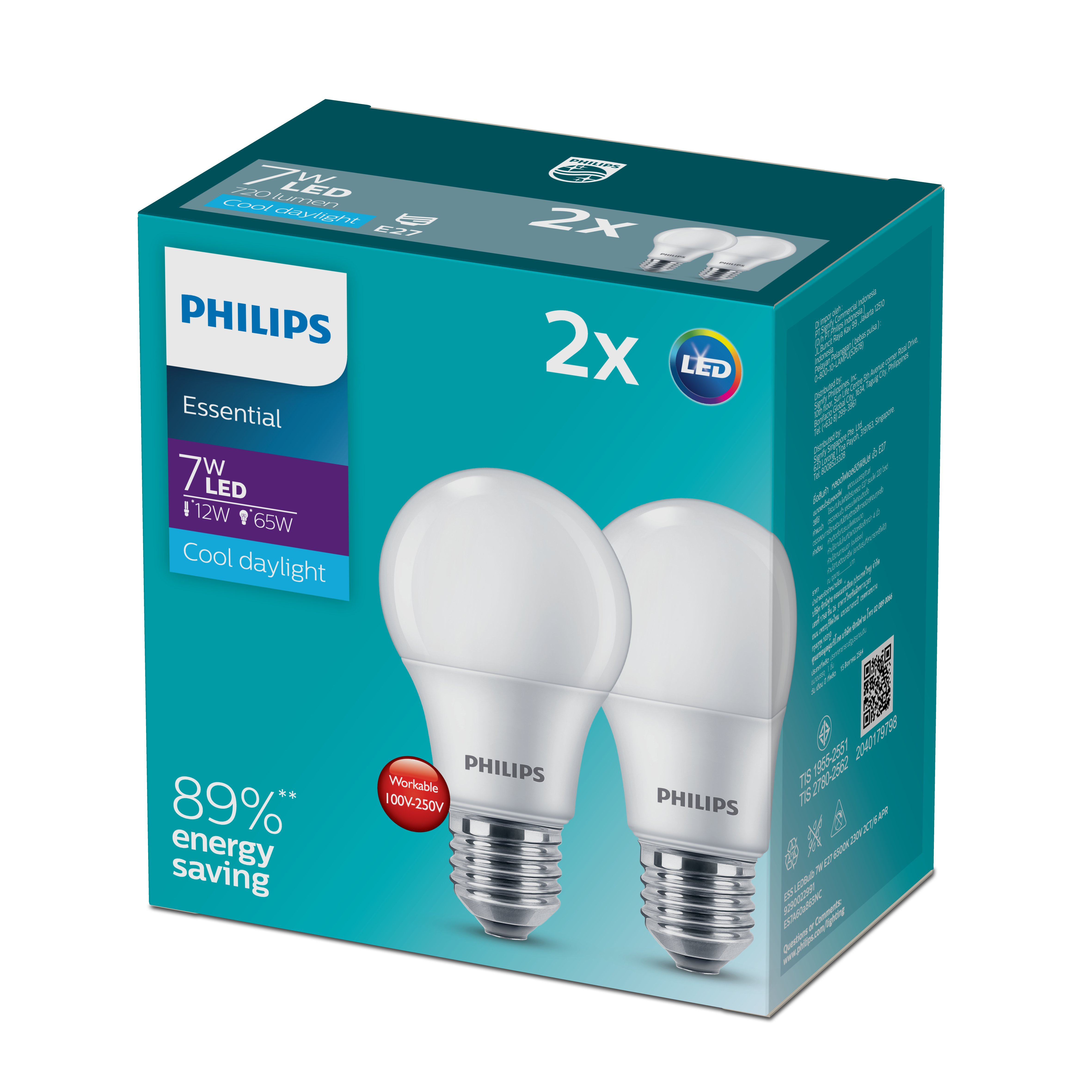 Bộ 2 Bóng Đèn LED ESS 7W E27 6500K 230V Philips 929002299194