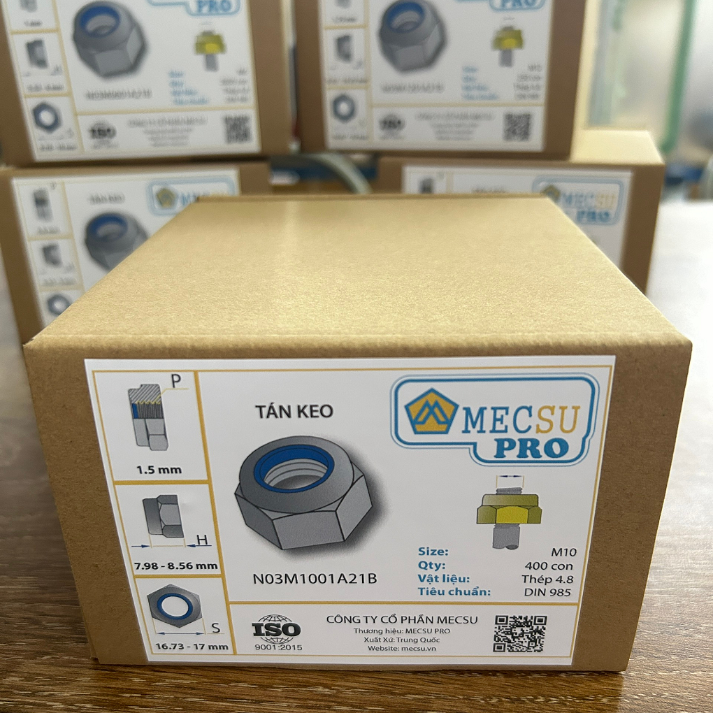 Hộp Tán Keo Thép Mạ Kẽm 4.8 DIN985 M10 (400 Cái/Hộp)