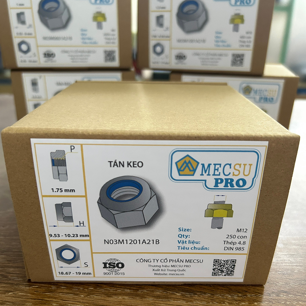 Hộp Tán Keo Thép Mạ Kẽm 4.8 DIN985 M12 (250 Cái/Hộp)