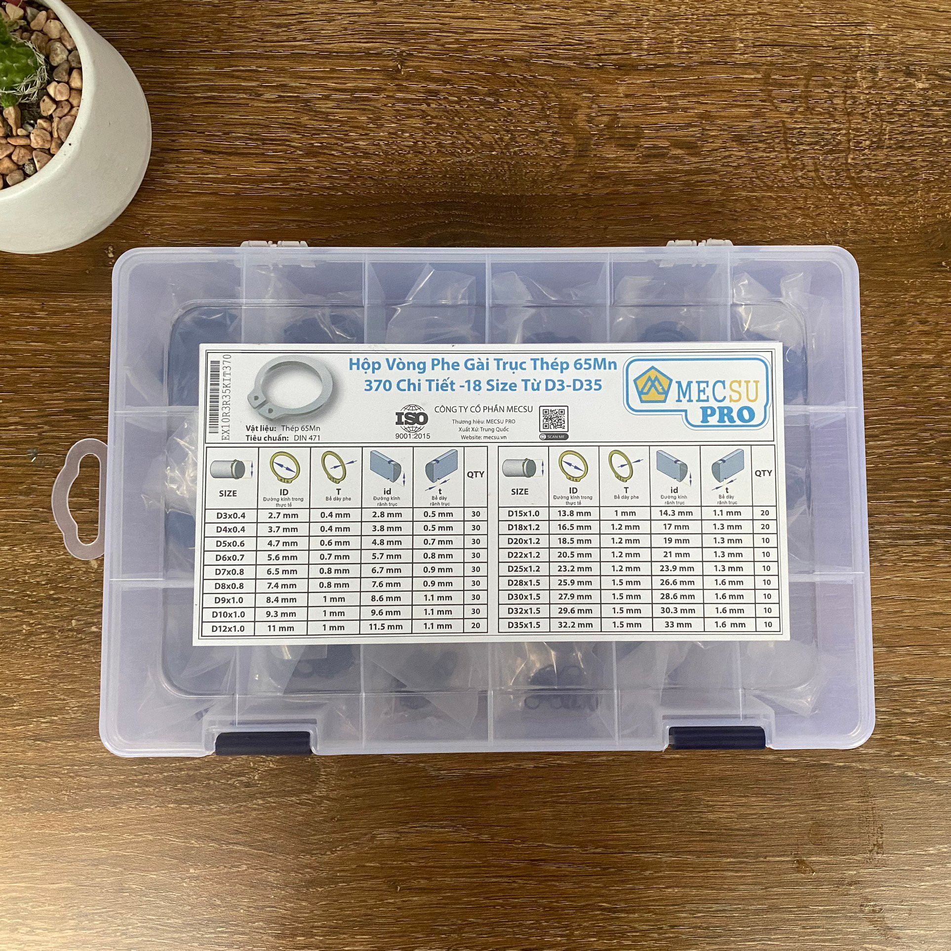 Hộp Vòng Phe Gài Trục Thép 65Mn DIN471 370 Chi Tiết 18 Size Từ D3-D35
