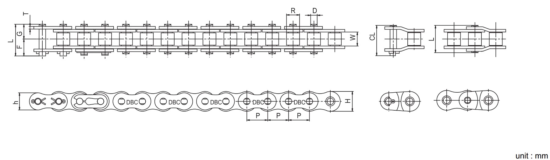 Xích Đơn DongBo DBC 40-1 Bước 12.7 (Hộp 3.048 mét)_drawing