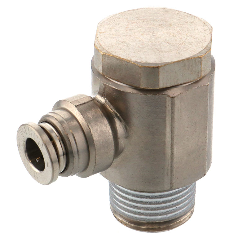 Đầu Nối Nhanh Khí Nén Cong 90° Đầu Lục Giác Trụ Ren Ngoài Pisco KH6-03-1