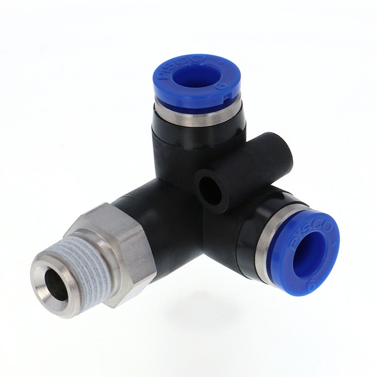 Đầu Nối Nhanh Khí Nén Hai Nhánh Chạc Ba Cong 90° Ren Ngoài Pisco SPVX6-02