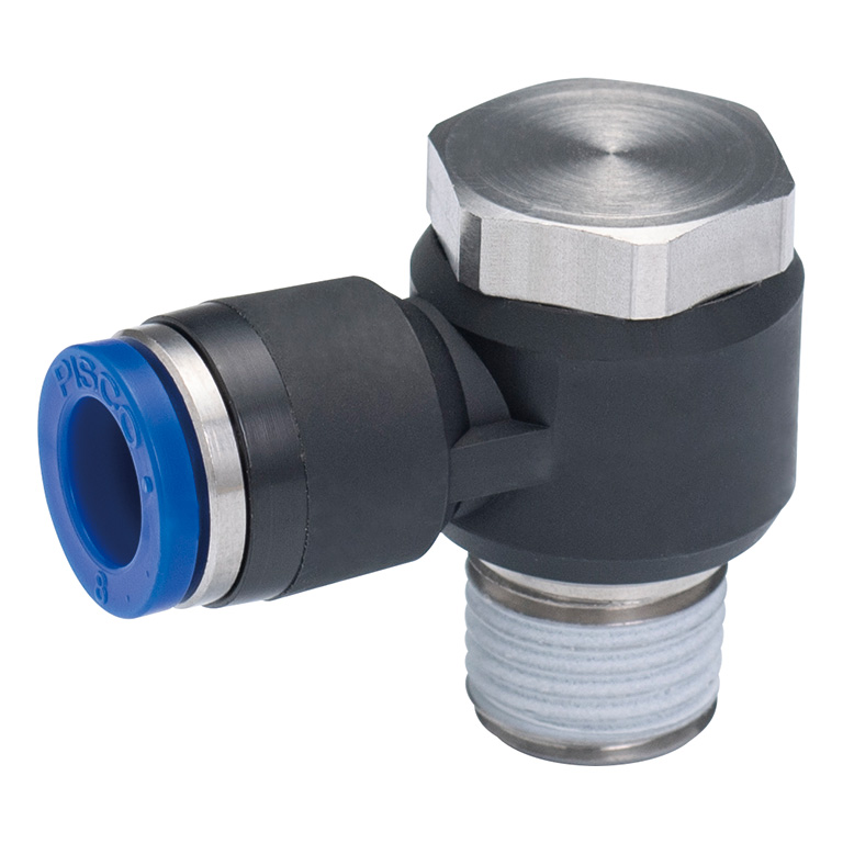 Đầu Nối Nhanh Khí Nén Cong 90° Đầu Lục Giác Trụ Ren Ngoài Pisco SPH8-01