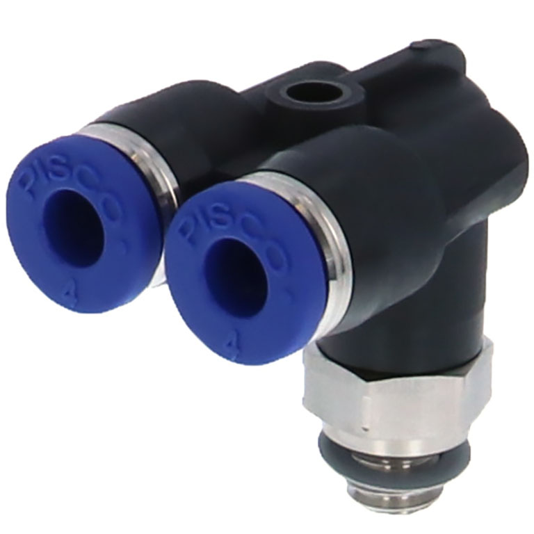 Đầu Nối Nhanh Khí Nén Hai Nhánh Cong 90° Ren Ngoài Pisco PAX4-M6SUS