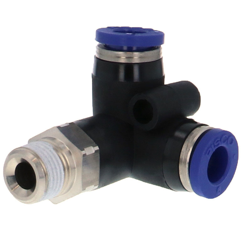 Đầu Nối Nhanh Khí Nén Hai Nhánh Chạc Ba Cong 90° Ren Ngoài Pisco PVX10-01SUS