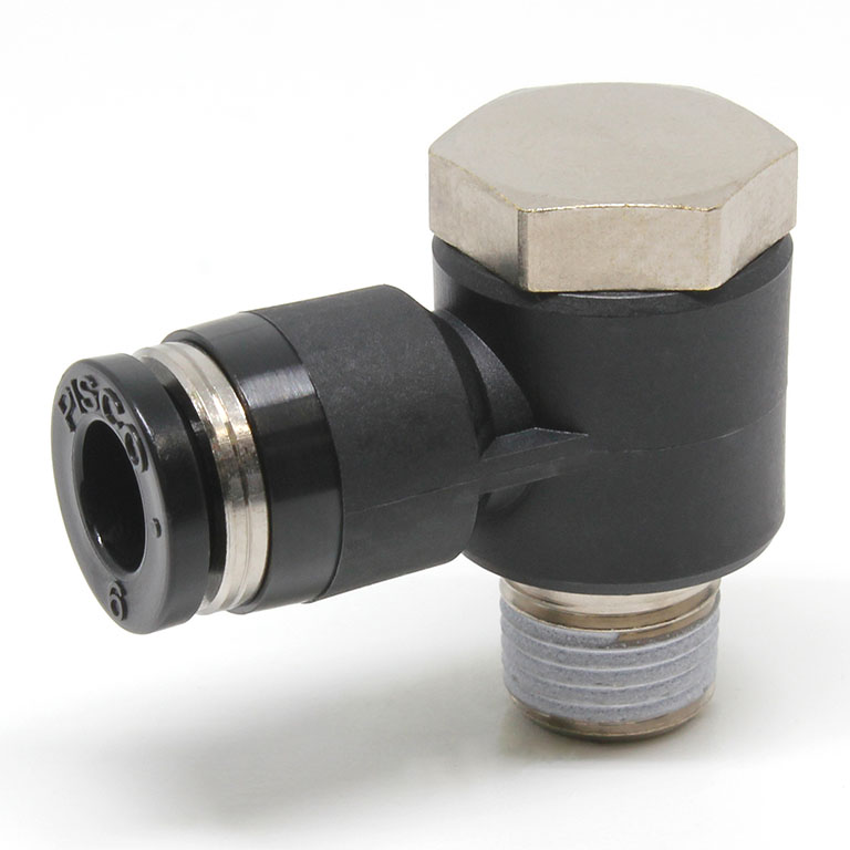 Đầu Nối Nhanh Khí Nén Cong 90° Đầu Lục Giác Trụ Ren Ngoài Pisco PH4-01