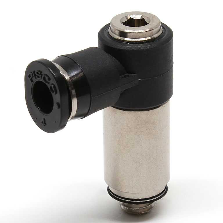 Đầu Nối Nhanh Khí Nén Dạng Cong 90° (Dài) Đầu Lục Giác Chìm Ren Ngoài Pisco POLL4-M5M-C