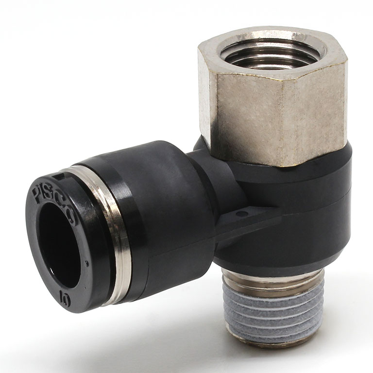 Đầu Nối Nhanh Khí Nén Cong 90° Đầu Lục Giác Trụ Ren Đực Cái Pisco PHF10-02