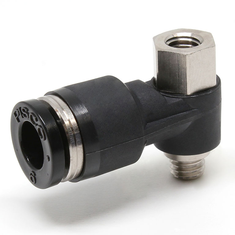 Đầu Nối Nhanh Khí Nén Cong 90° Đầu Lục Giác Trụ Ren Đực Cái Pisco PHF6-M5W