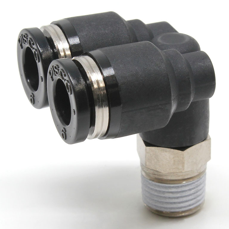 Đầu Nối Nhanh Khí Nén Hai Nhánh Cong 90° Ren Ngoài Pisco PAX6-01-C