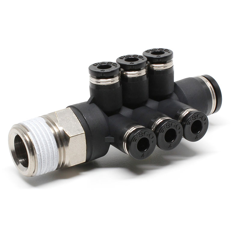 Đầu Nối Nhanh Khí Nén Dạng Chữ T Sáu Nhánh Ren Ngoài Pisco PKVD8-4-03