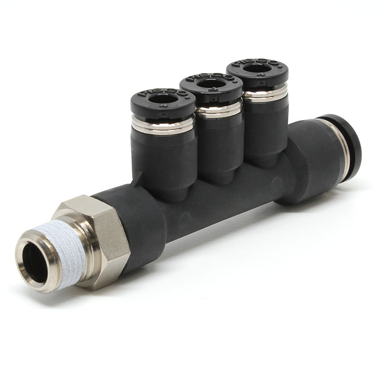 Đầu Nối Nhanh Khí Nén Dạng Chữ T Bốn Nhánh Ren Ngoài Pisco PKD6-4-01