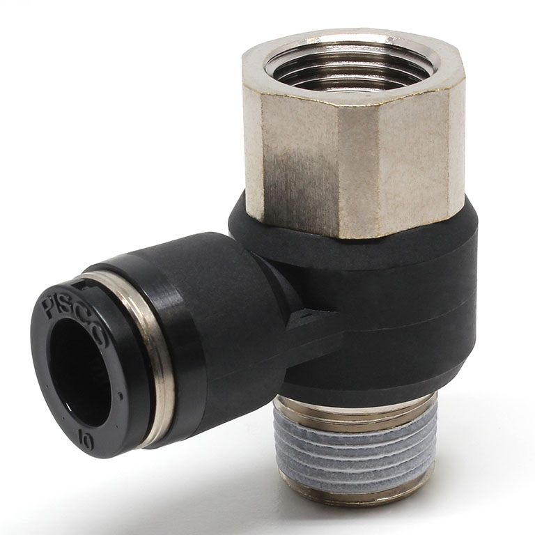 Đầu Nối Nhanh Khí Nén Cong 90° Đầu Lục Giác Trụ Ren Đực Cái Pisco PHF10-03
