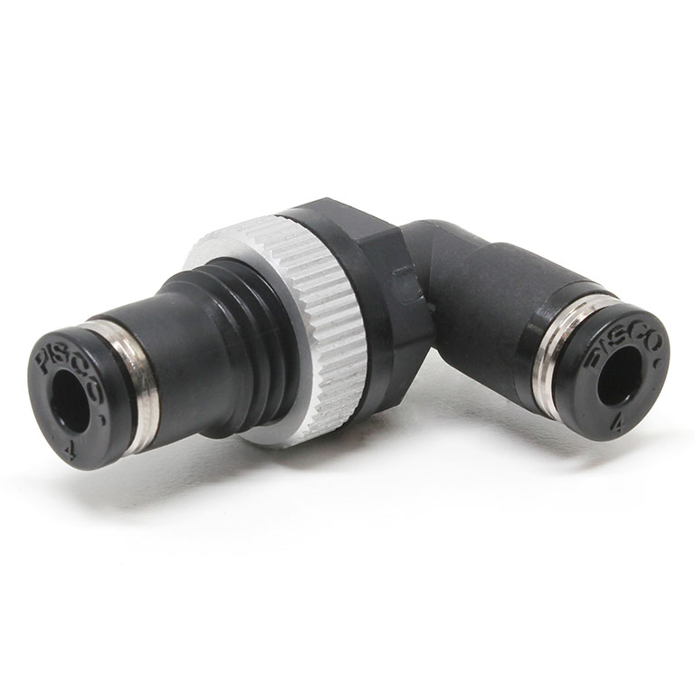 Đầu Nối Nhanh Khí Nén Cong 90° Ren Ngoài Lắp Kẹp Vách Pisco PML4-C