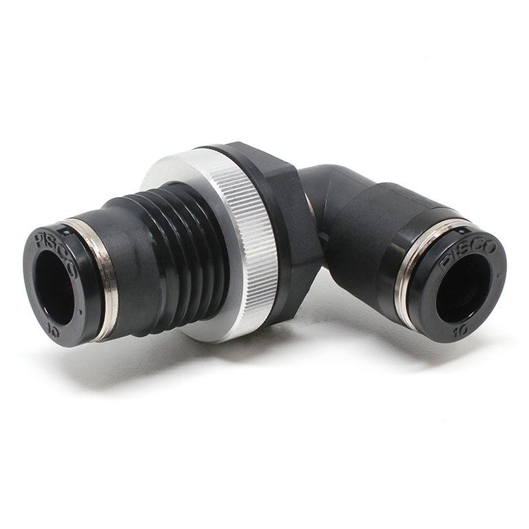 Đầu Nối Nhanh Khí Nén Cong 90° Ren Ngoài Lắp Kẹp Vách Pisco PML10-UC