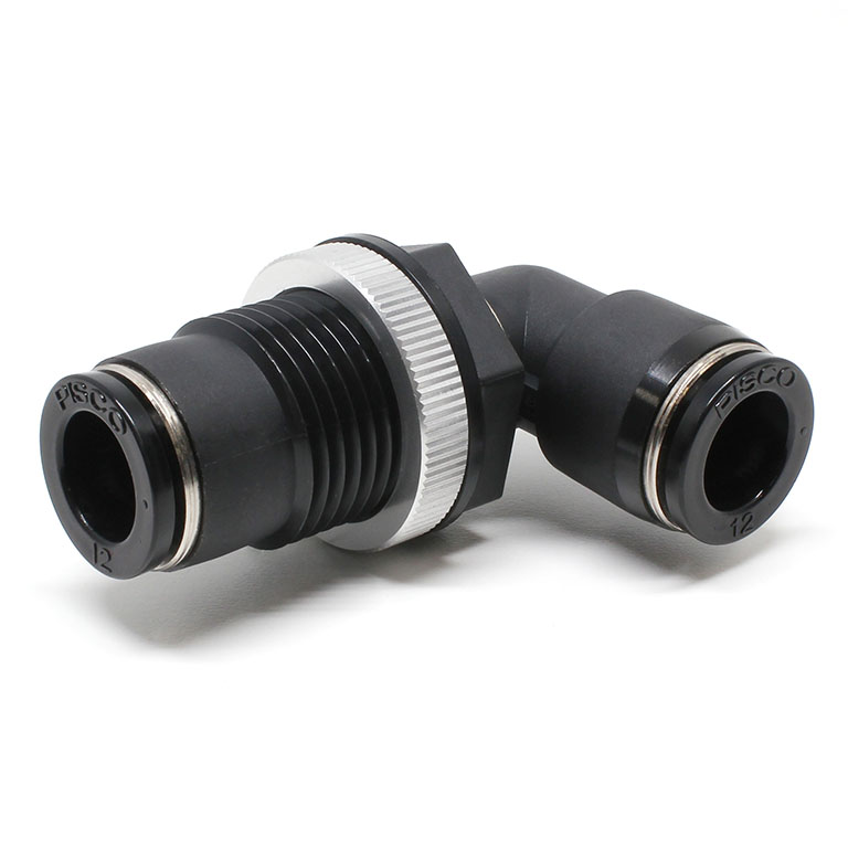 Đầu Nối Nhanh Khí Nén Cong 90° Ren Ngoài Lắp Kẹp Vách Pisco PML12-UC