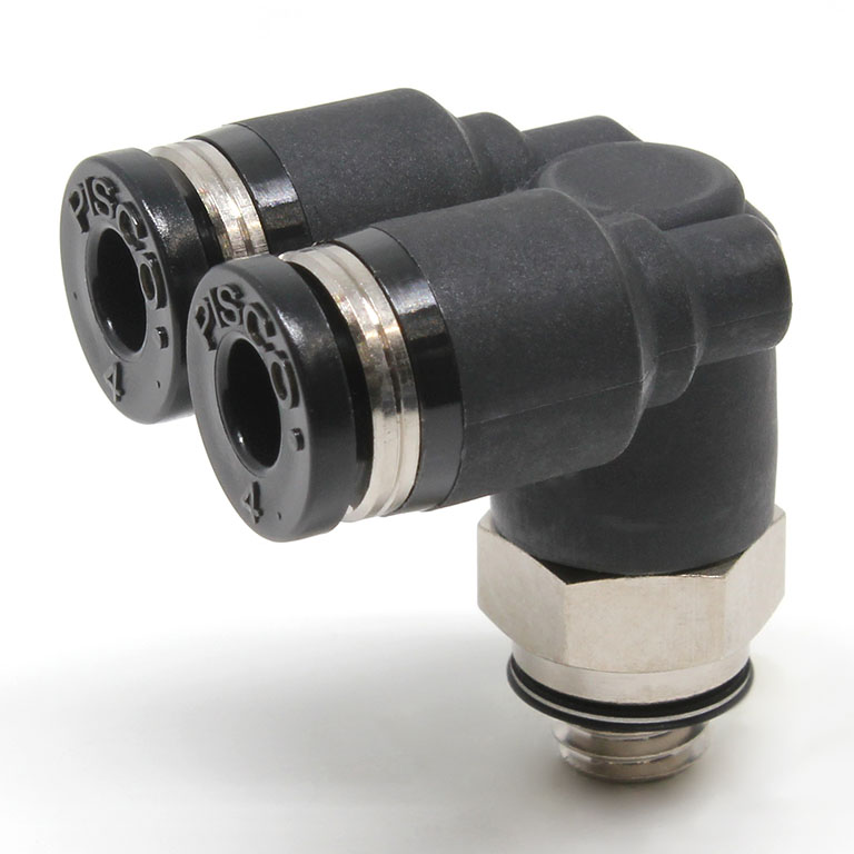 Đầu Nối Nhanh Khí Nén Hai Nhánh Cong 90° Ren Ngoài Pisco PAX4-M6W