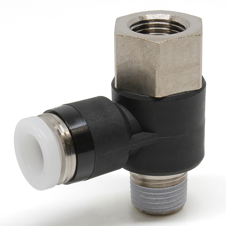 Đầu Nối Nhanh Khí Nén Cong 90° Đầu Lục Giác Trụ Ren Đực Cái Pisco PHF1/4-01