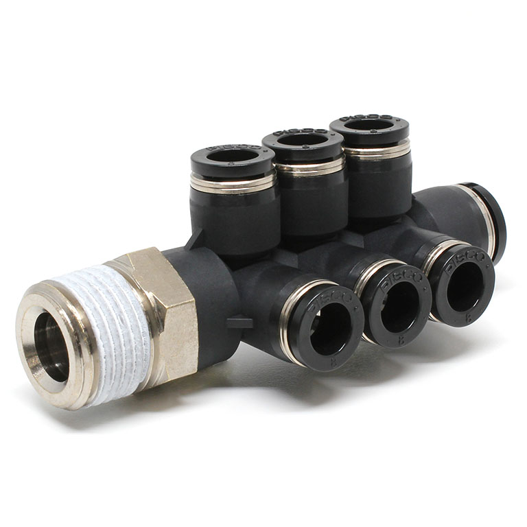 Đầu Nối Nhanh Khí Nén Dạng Chữ T Sáu Nhánh Ren Ngoài Pisco PKVD10-8-04-UC