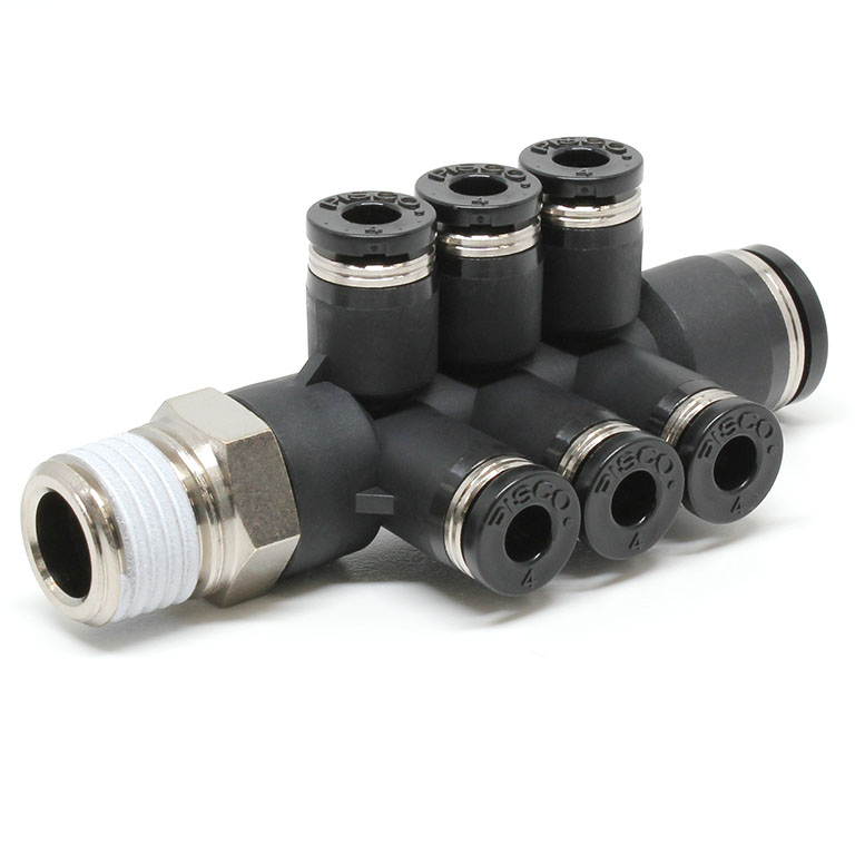 Đầu Nối Nhanh Khí Nén Dạng Chữ T Sáu Nhánh Ren Ngoài Pisco PKVD8-4-02