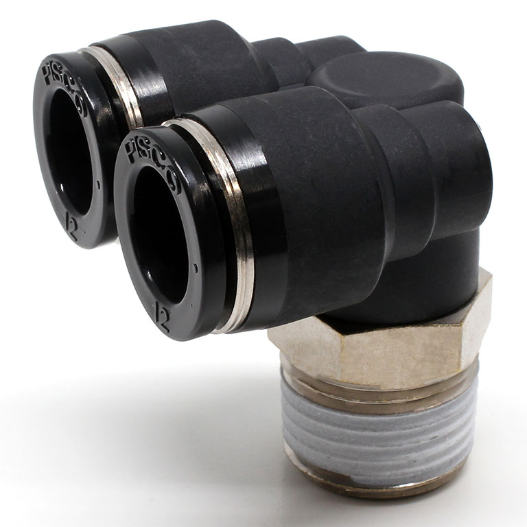 Đầu Nối Nhanh Khí Nén Hai Nhánh Cong 90° Ren Ngoài Pisco PAX12-04-C