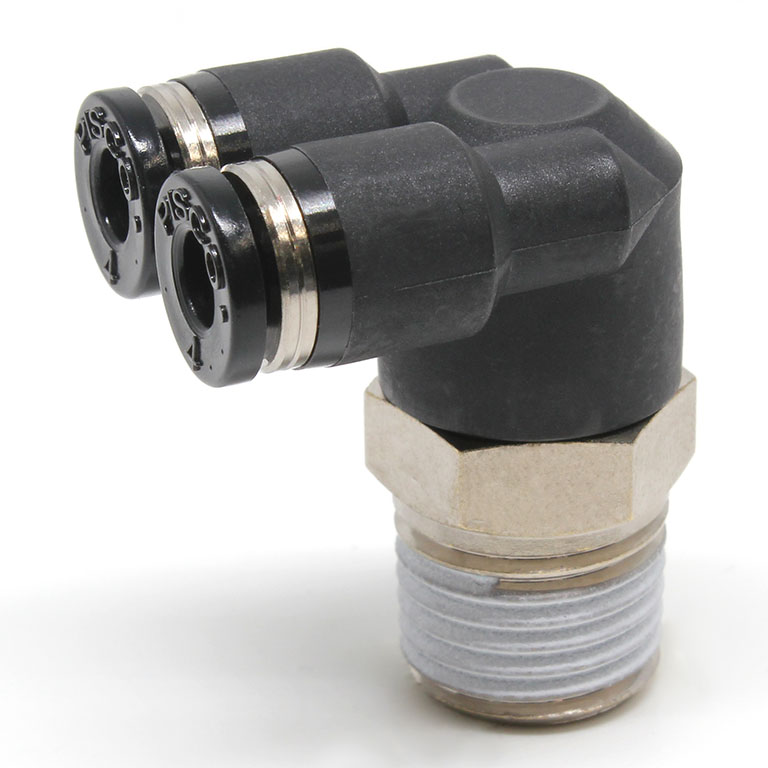 Đầu Nối Nhanh Khí Nén Hai Nhánh Cong 90° Ren Ngoài Pisco PAX3/16-N2U