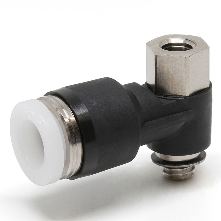 Đầu Nối Nhanh Khí Nén Cong 90° Đầu Lục Giác Trụ Ren Đực Cái Pisco PHF1/4-M5