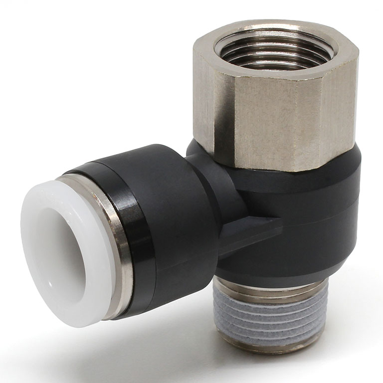 Đầu Nối Nhanh Khí Nén Cong 90° Đầu Lục Giác Trụ Ren Đực Cái Pisco PHF1/2-03